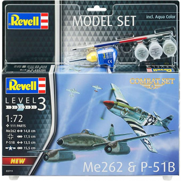 KIT PARA MONTAR REVELL MODEL SET COMBAT SET AVIÃO ME262 & P-51B 1/72 111 PEÇAS COMPLETO COM TINTAS COLA E PINCEL REV 63711